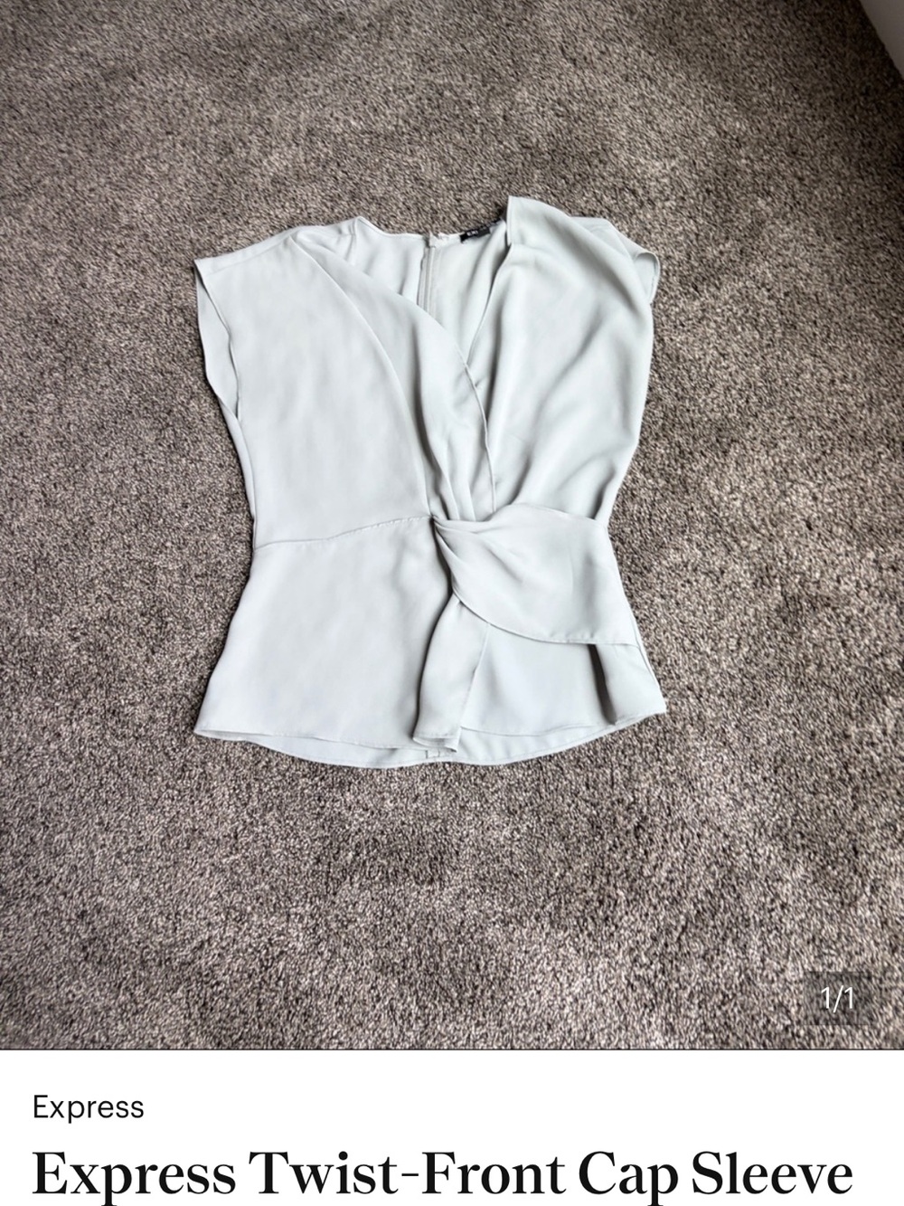 Express Light Gray Twist-Front Cap Sleeve Blouse